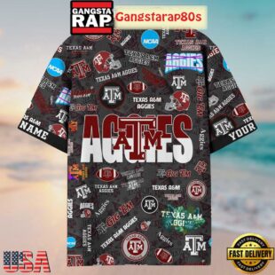 Texas A&M Aggies Solgan Gig'em True Fan Spirit Custom Name Aloha Hawaiian Shirt