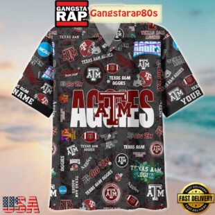 Texas A&M Aggies Solgan Gig'em True Fan Spirit Custom Name Aloha Hawaiian Shirt