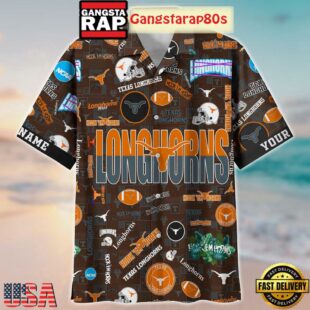 Texas Longhorns Solgan Hook'em Horns True Fan Spirit Custom Name Aloha Hawaiian Shirt
