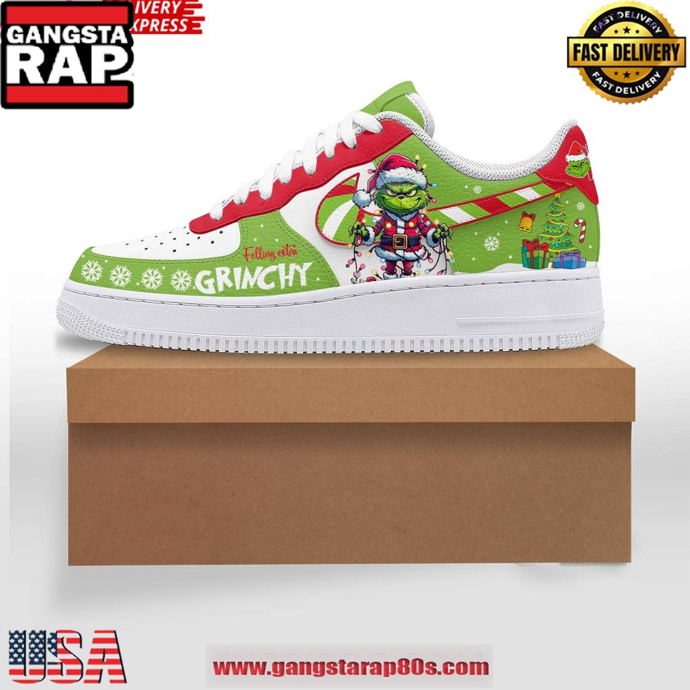 The Grinch Feeling Extra Grinchy Christmas Air Force 1 Running Sneakers Shoes The Grinch Feeling Extra Grinchy Christmas Air Force 1 Running Sneakers Shoes