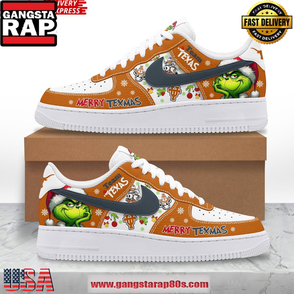 The Grinch x Texas Longhorns Limited Edition Air Force 1 Running Sneakers The Grinch x Texas Longhorns Limited Edition Air Force 1 Running Sneakers