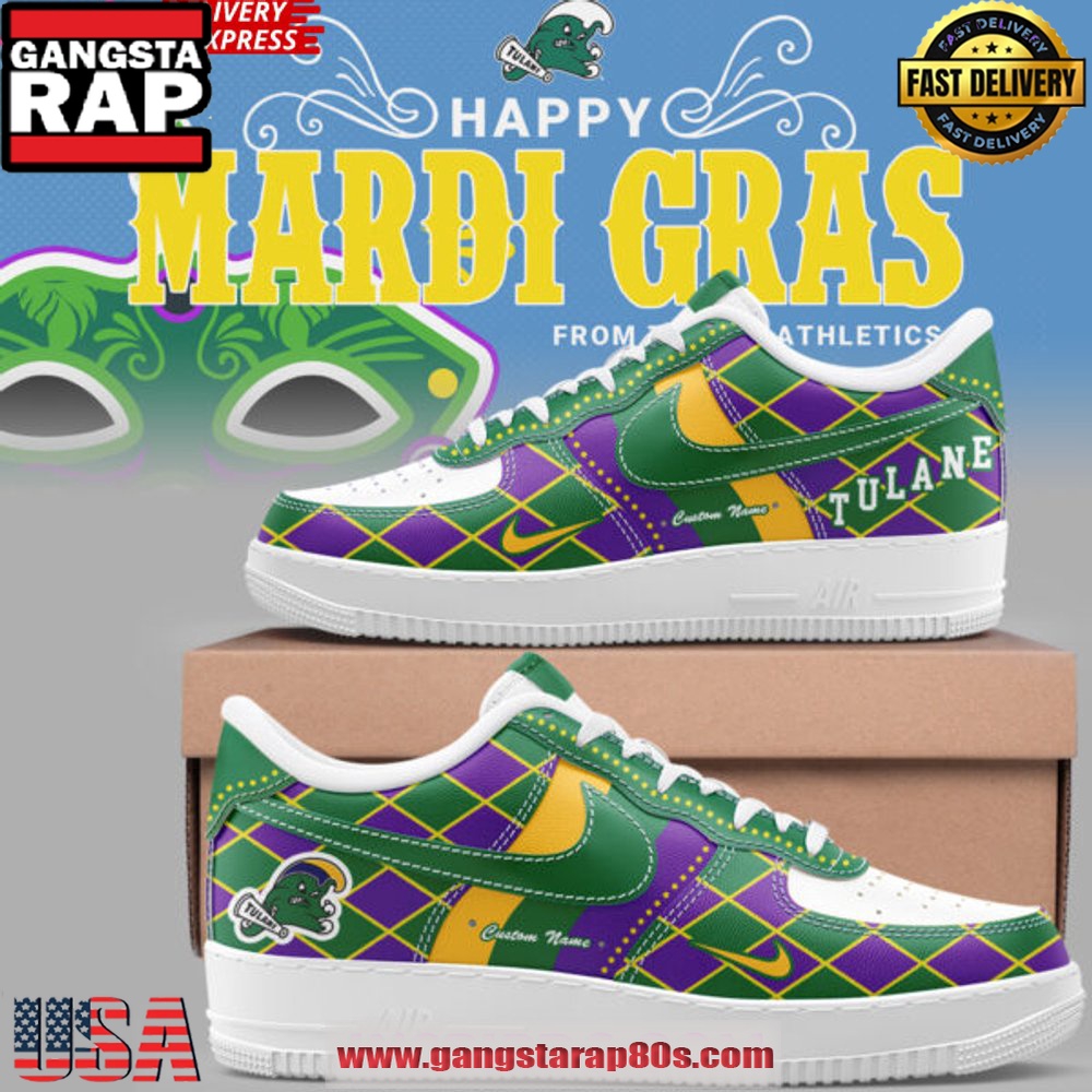Tulane Green Wave Mardi Gras 2025 Air Force 1 Running Sneakers Shoes Tulane Green Wave Mardi Gras 2025 Air Force 1 Running Sneakers Shoes