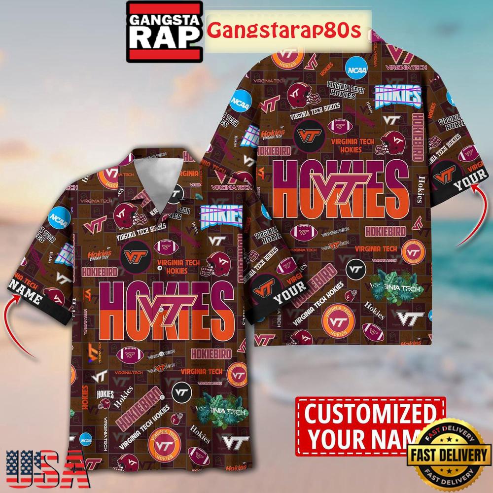 Virginia Tech Hokies Solgan HokieBird True Fan Spirit Custom Name Aloha Hawaiian Shirt Virginia Tech Hokies Solgan HokieBird True Fan Spirit Custom Name Aloha Hawaiian Shirt