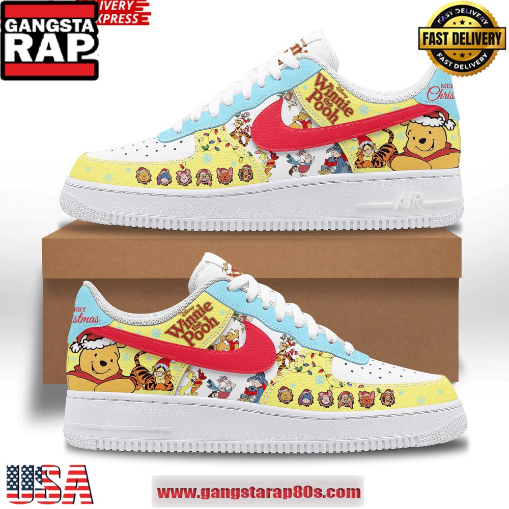Winnie The Pooh Merry Christmas Limited Edition Air Force 1 Running Sneakers Shoes Winnie The Pooh Merry Christmas Limited Edition Air Force 1 Running Sneakers Shoes