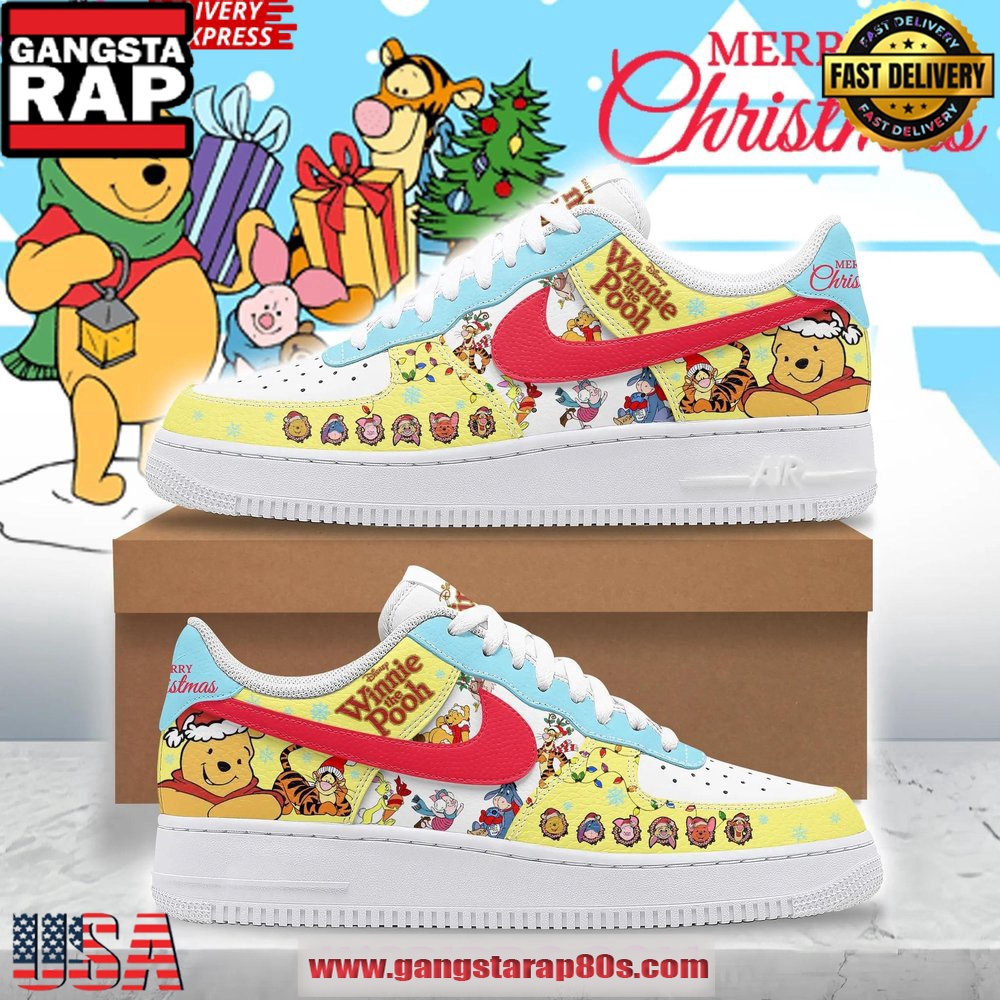 Winnie The Pooh Merry Christmas Limited Edition Air Force 1 Running Sneakers Shoes Winnie The Pooh Merry Christmas Limited Edition Air Force 1 Running Sneakers Shoes