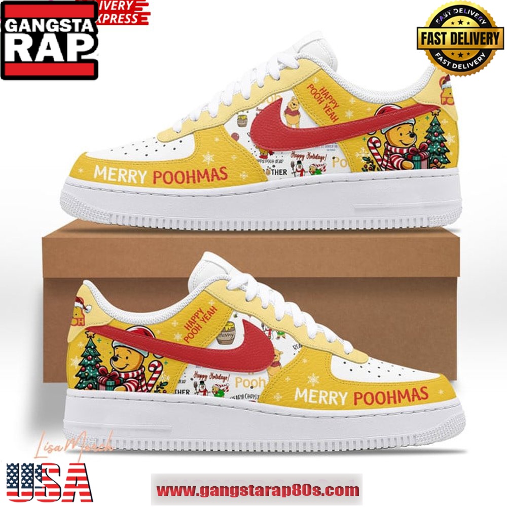Winnie The Pooh Merry Christmas Limited Edition Air Force 1 Running Sneakers Winnie The Pooh Merry Christmas Limited Edition Air Force 1 Running Sneakers