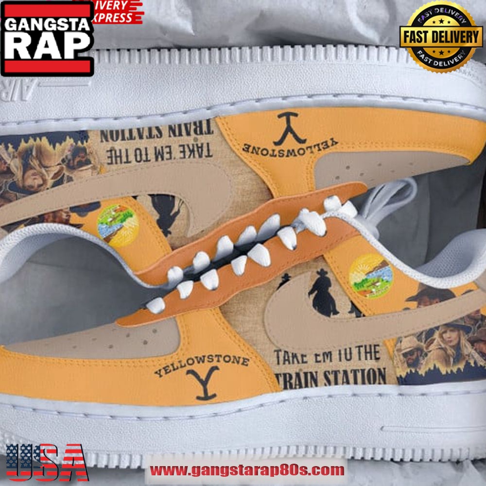 Yellowstone Take 'Em to the Train Station Limited Edition Air Force 1 Shoes Running Sneakers Yellowstone Take 'Em to the Train Station Limited Edition Air Force 1 Shoes Running Sneakers