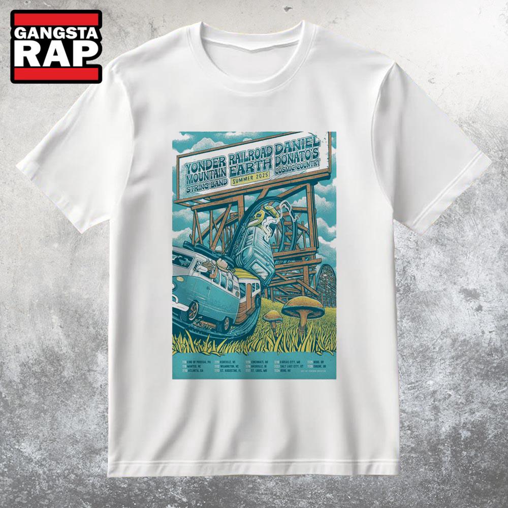 Yonder Railroad Earth X Mountain String Band X Daniel Donato's Cosmic Country Summer 2025 Tour T Shirt Yonder Railroad Earth X Mountain String Band X Daniel Donato's Cosmic Country Summer 2025 Tour T Shirt