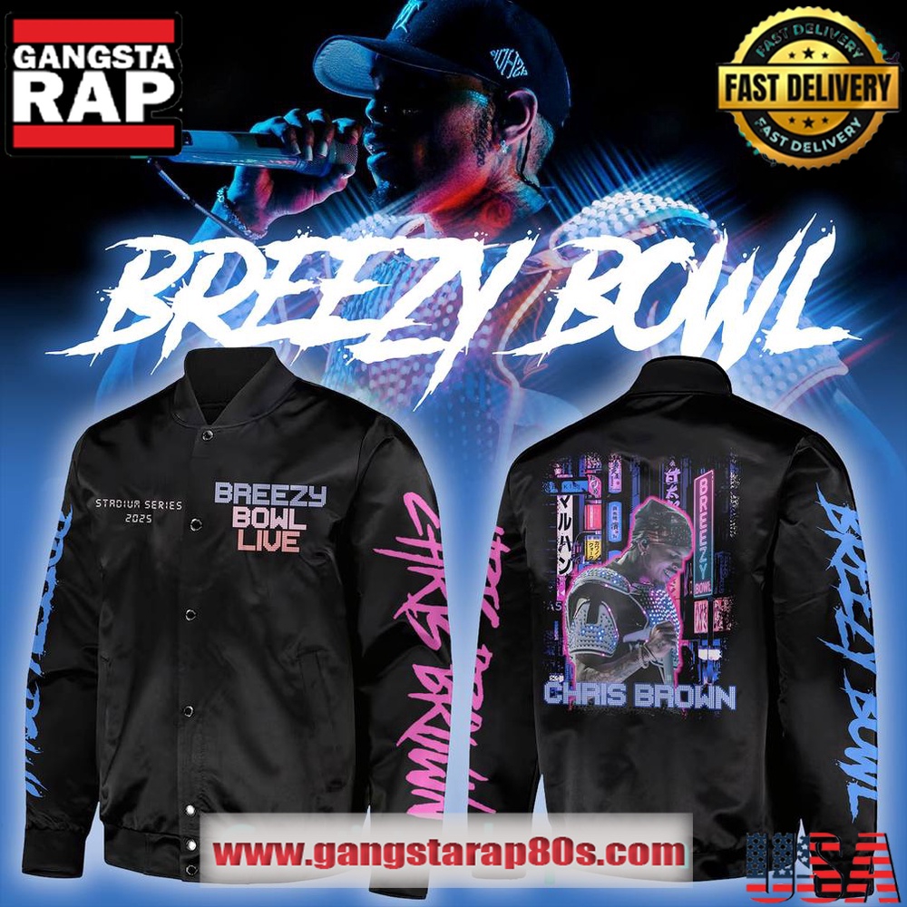 Chris Brown - BREEZY BOWL XX LIGHT BRIGHT Baseball Jacket Chris Brown - BREEZY BOWL XX LIGHT BRIGHT Baseball Jacket