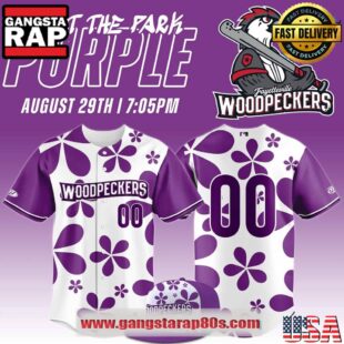 Fayetteville Woodpecker Purple Paint the Park Custom Baseball Jersey