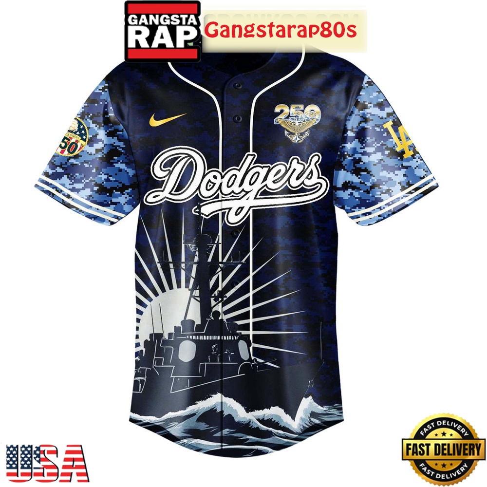 Los Angeles Dodgers Celebration Happy Birthday US Navy 250 Years 2025 Special Baseball Jersey Los Angeles Dodgers Celebration Happy Birthday US Navy 250 Years 2025 Special Baseball Jersey