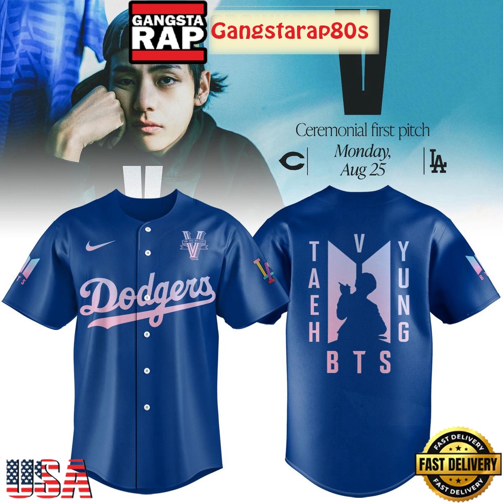 Los Angeles Dodgers Collab V BTS 2025 Blue Special Baseball Jersey Los Angeles Dodgers Collab V BTS 2025 Blue Special Baseball Jersey