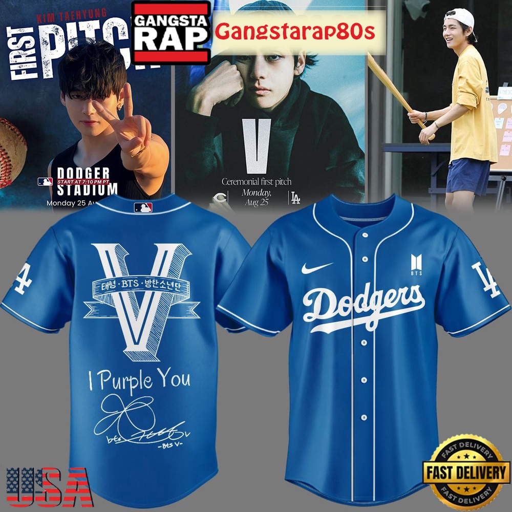 Los Angeles Dodgers x V BTS I Purple You Special Baseball Jersey Los Angeles Dodgers x V BTS I Purple You Special Baseball Jersey