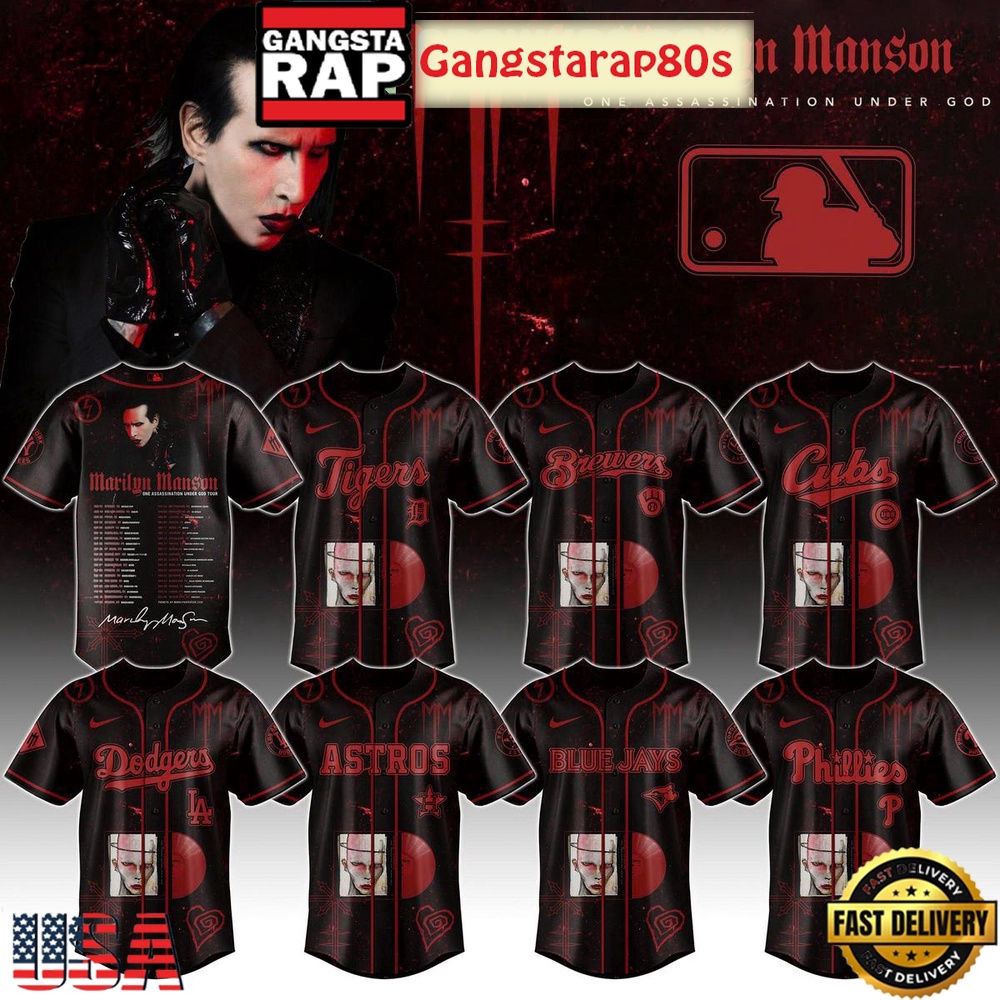 MLB All Team x Marilyn Manson Tour 2025 Special Baseball Jersey MLB All Team x Marilyn Manson Tour 2025 Special Baseball Jersey