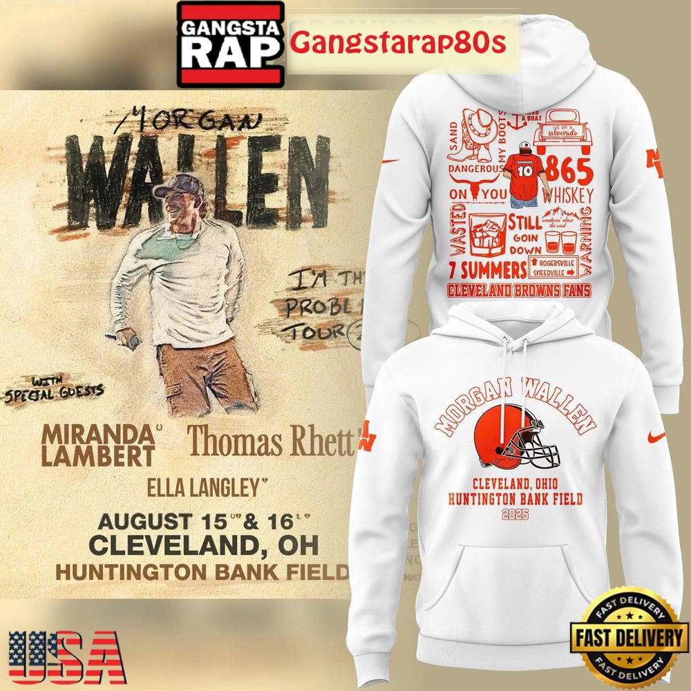 Morgan Wallen x Cleveland Browns 2025 Tour White Unisex Hoodie Morgan Wallen x Cleveland Browns 2025 Tour White Unisex Hoodie