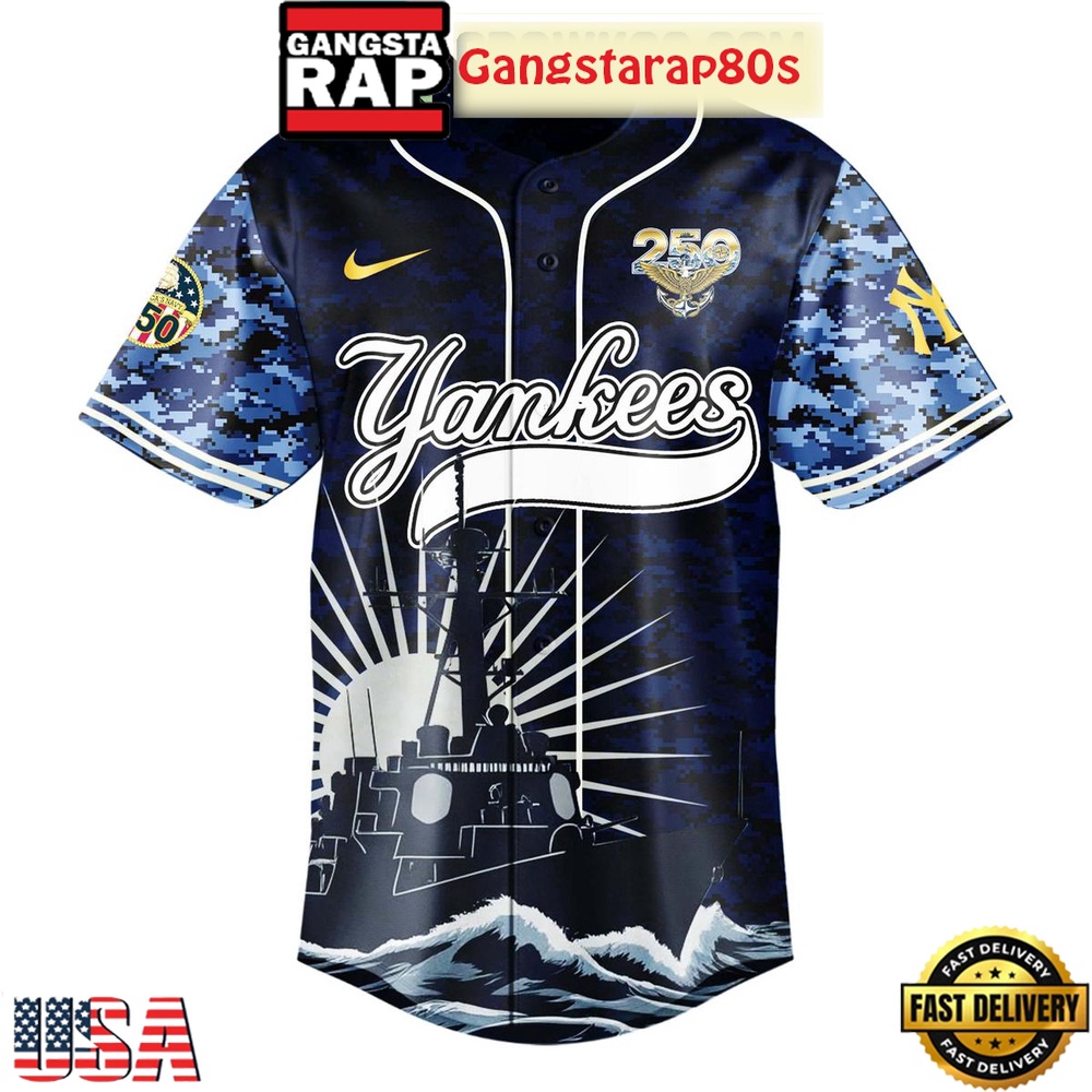 New York Yankees Celebration Happy Birthday US Navy 250 Years 2025 Special Baseball Jersey New York Yankees Celebration Happy Birthday US Navy 250 Years 2025 Special Baseball Jersey