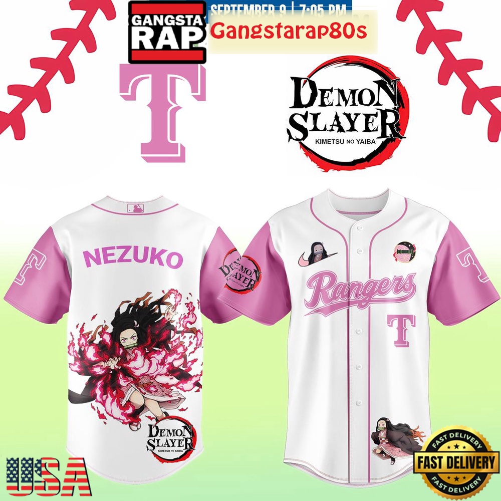 Texas Rangers Nezuko Demon Slayer 2025 Limited Edition Baseball Jersey Texas Rangers Nezuko Demon Slayer 2025 Limited Edition Baseball Jersey