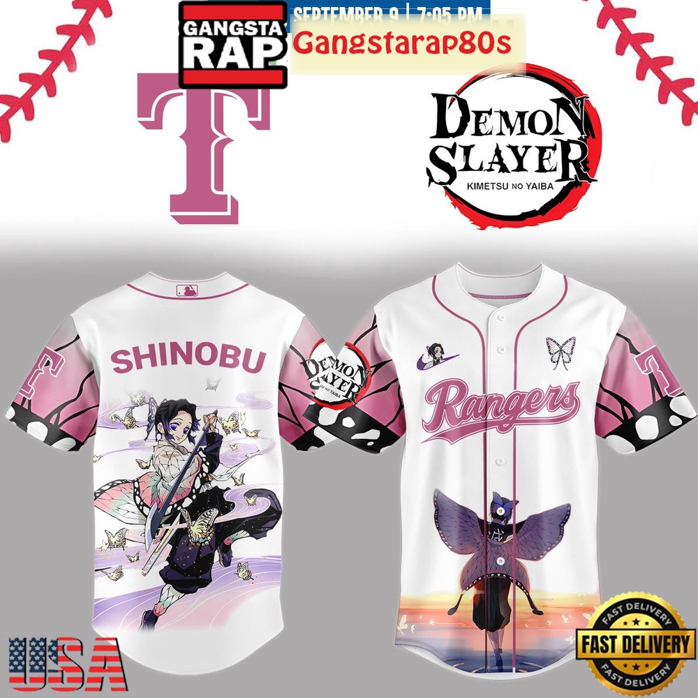 Texas Rangers Shinobu Demon Slayer 2025 Limited Edition Baseball Jersey Texas Rangers Shinobu Demon Slayer 2025 Limited Edition Baseball Jersey