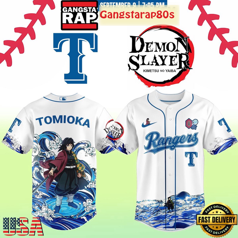 Texas Rangers Tomioka Demon Slayer 2025 Limited Edition Baseball Jersey Texas Rangers Tomioka Demon Slayer 2025 Limited Edition Baseball Jersey