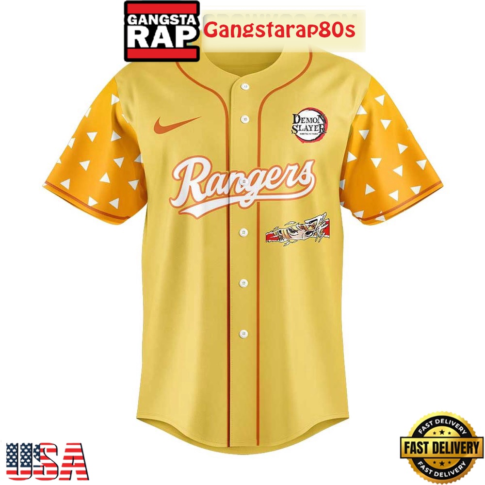 Texas Rangers x Agatsuma Zenitsu Demon Slayer Infinity Catsle 2025 Special Baseball Jersey Texas Rangers x Agatsuma Zenitsu Demon Slayer Infinity Catsle 2025 Special Baseball Jersey