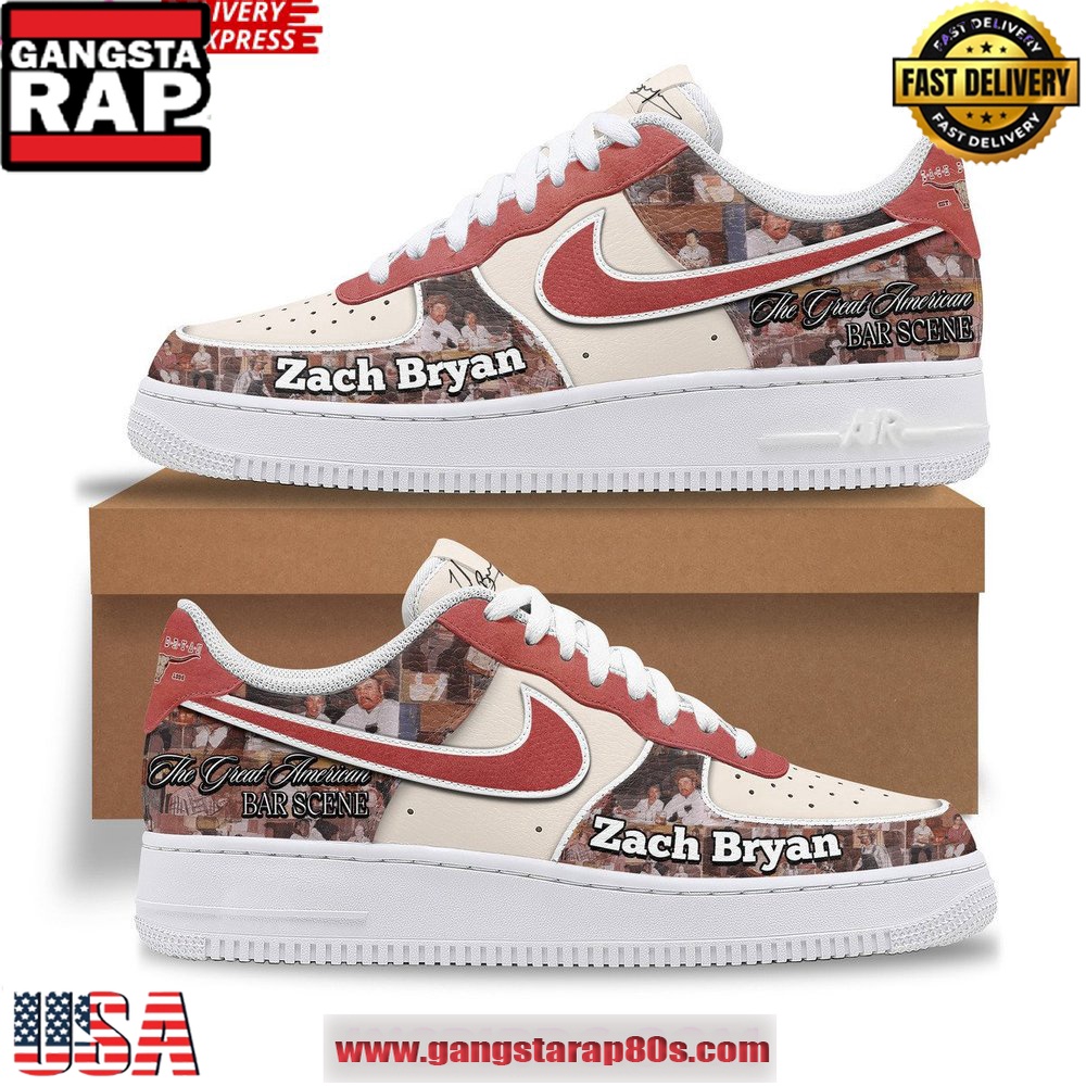 Zach Bryan Great American Bar Scene Air Force 1 Sneakers Shoes Zach Bryan Great American Bar Scene Air Force 1 Sneakers Shoes
