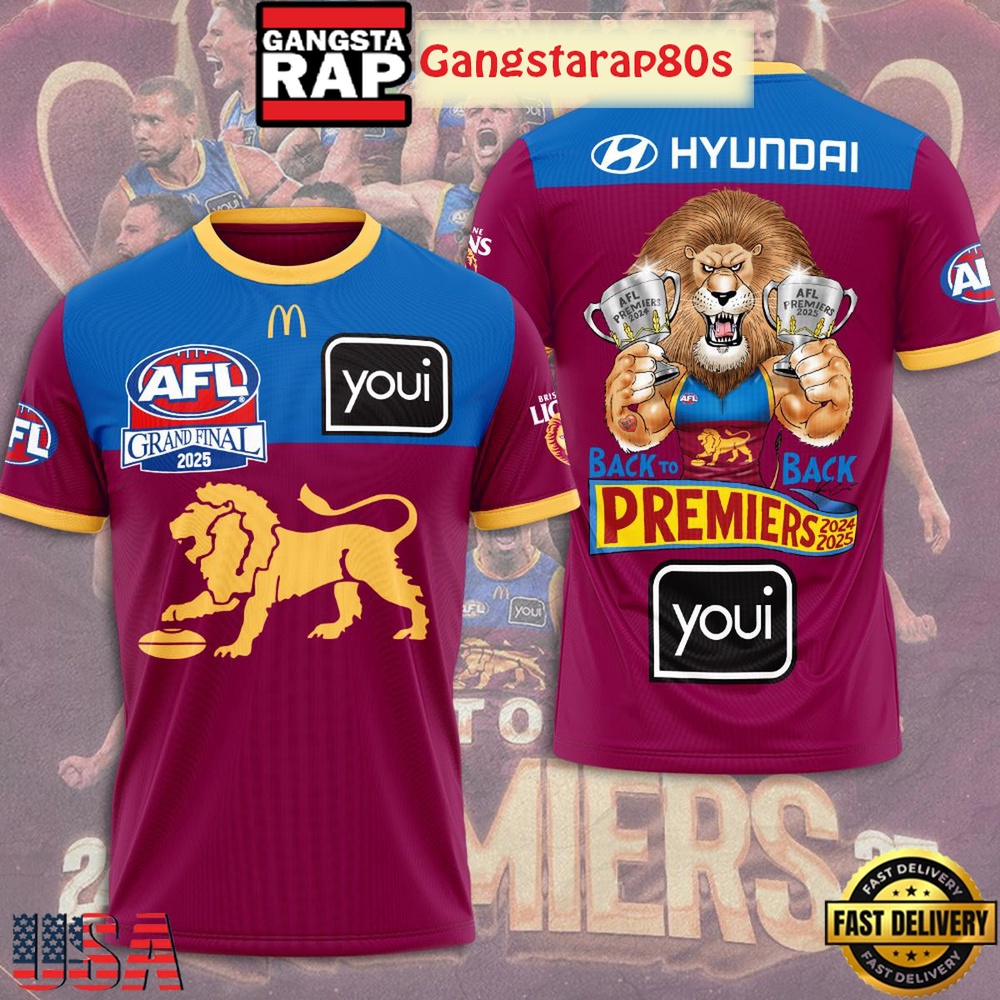 Brisbane Lions Premiers 2025 Back To Back Unisex 3D Shirt Brisbane Lions Premiers 2025 Back To Back Unisex 3D Shirt