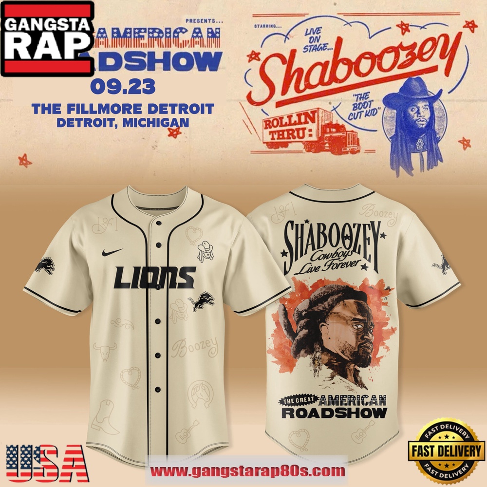 Detroit Lions X Shaboozey The Great American Roadshow 2025 Special Baseball Jersey Detroit Lions X Shaboozey The Great American Roadshow 2025 Special Baseball Jersey