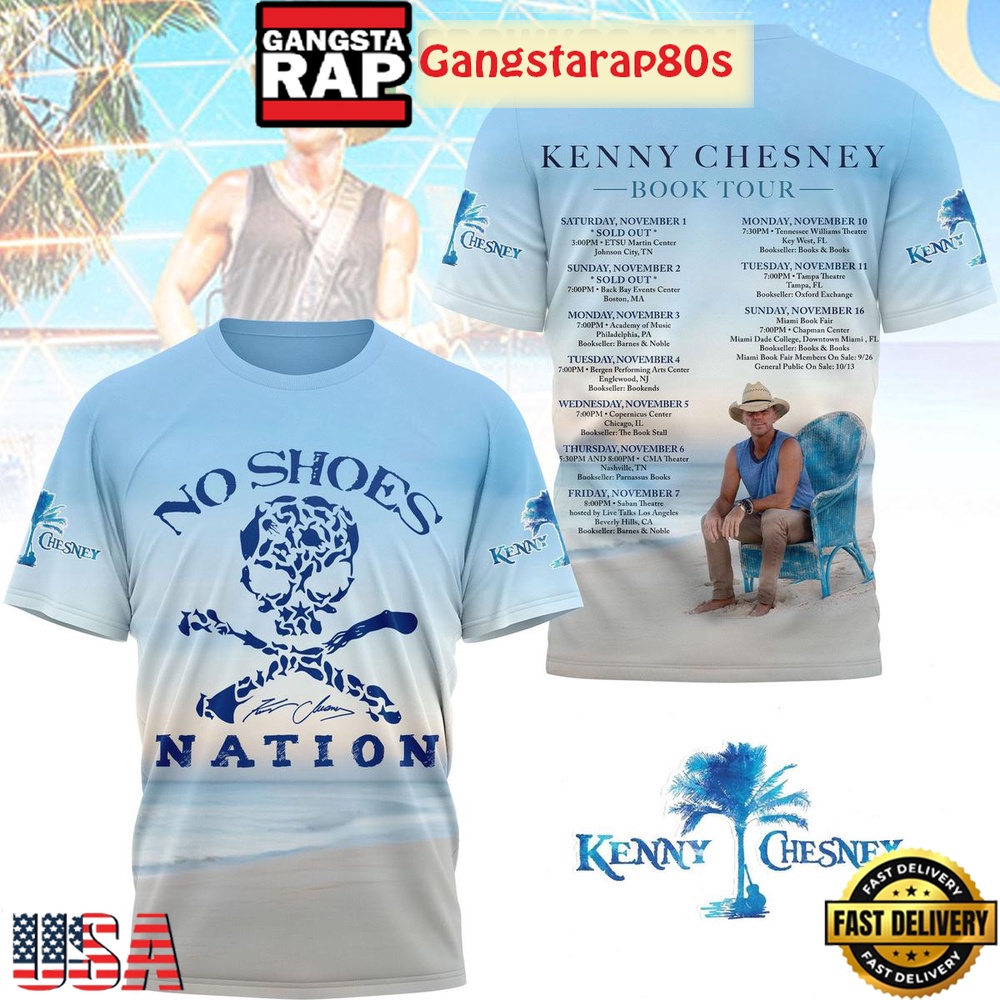 Kenny Chesney Book Tour No Shoes Nation 2025 T Shirt