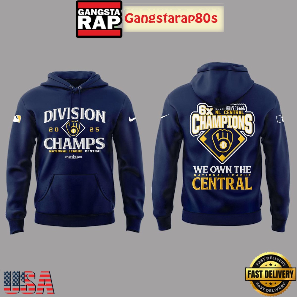 Milwaukee Brewers 6X NL Central Champions All Over Print Hoodie Milwaukee Brewers 6X NL Central Champions All Over Print Hoodie