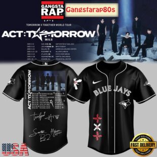 MLB All Team x TXT Tomorrow X Together Tour 2025 Black Baseball Jersey Shirt