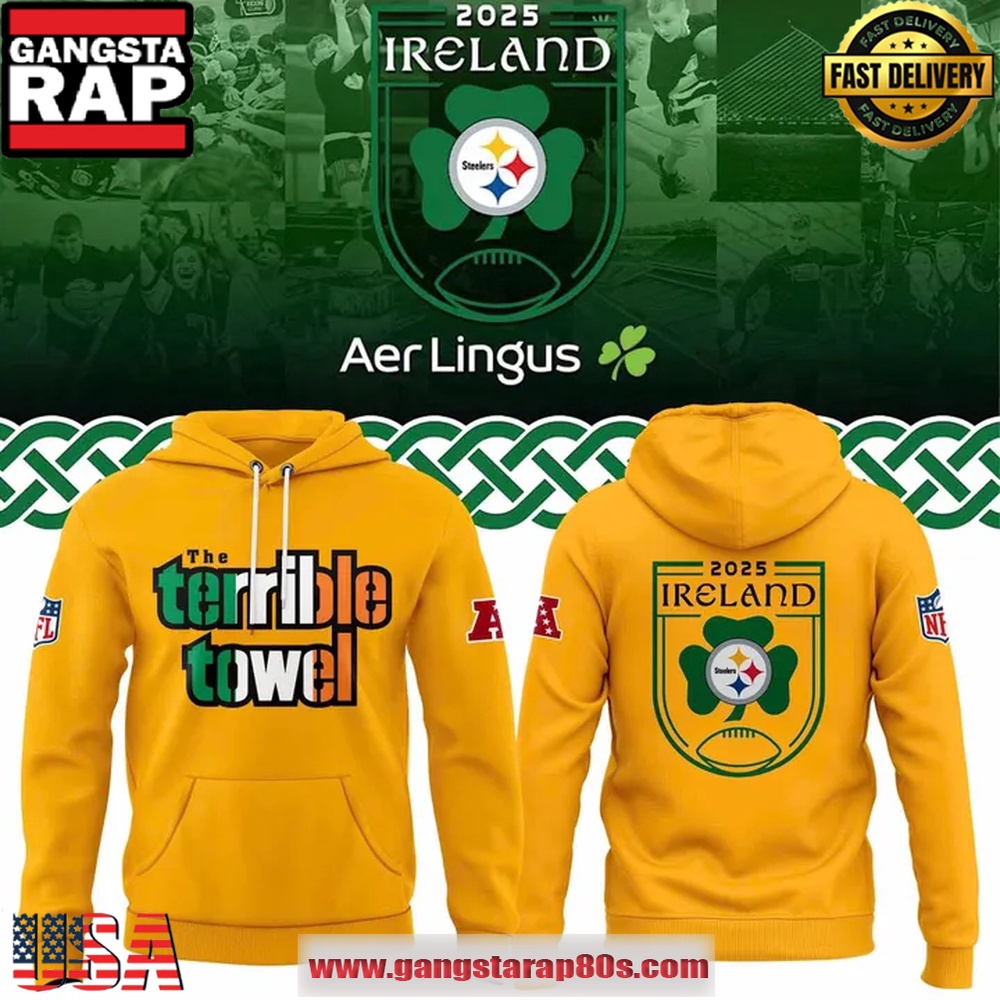 Pittsburgh Steelers 2025 Ireland Game Special Edition Yellow Hoodie Shirt Pittsburgh Steelers 2025 Ireland Game Special Edition Yellow Hoodie Shirt