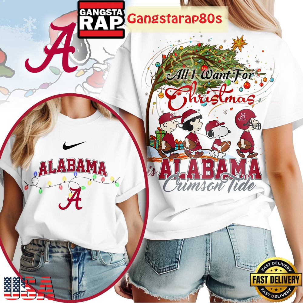 Alabama Crimson Tide NCAA All I Want For Christmas Peanuts 2025 T Shirt Alabama Crimson Tide NCAA All I Want For Christmas Peanuts 2025 T Shirt