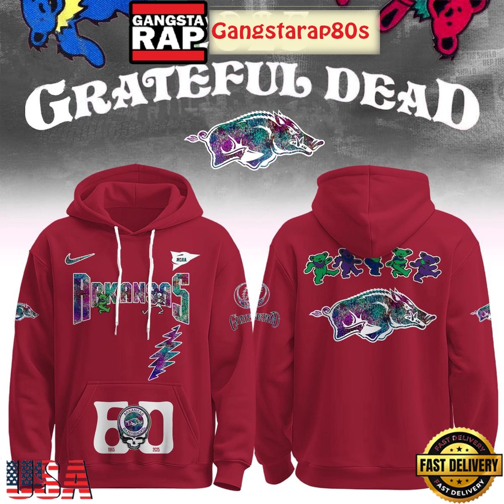 Arkansas Razorbacks Grateful Dead 60 Years 2025 Hoodie Arkansas Razorbacks Grateful Dead 60 Years 2025 Hoodie