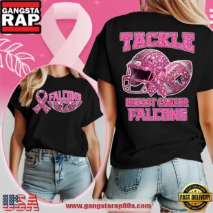Atlanta Falcons NFL Glitter Tackle Breast Cancer 2025 Black Women's Shirt