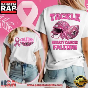 Atlanta Falcons NFL Glitter Tackle Breast Cancer 2025 Women's Shirt White