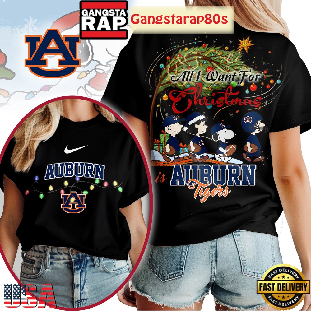 Auburn Tigers NCAA All I Want For Christmas Peanuts New Edition Black Shirt Auburn Tigers NCAA All I Want For Christmas Peanuts New Edition Black Shirt