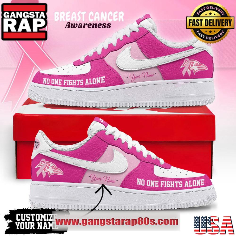 Baltimore Ravens Breast Cancer Awareness October Custom Air Force 1 Running Sneakers Shoes Baltimore Ravens Breast Cancer Awareness October Custom Air Force 1 Running Sneakers Shoes