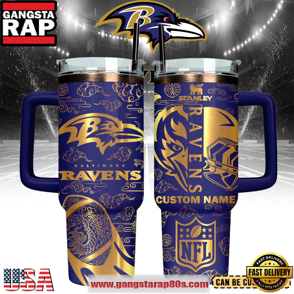 Baltimore Ravens Custom Stanley Quencher Tumbler With Handle 40oz Baltimore Ravens Custom Stanley Quencher Tumbler With Handle 40oz