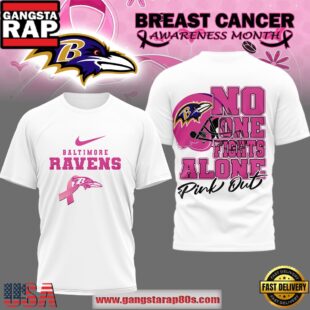 Baltimore Ravens NFL Breast Cancer October 2025 White 3D Shirt