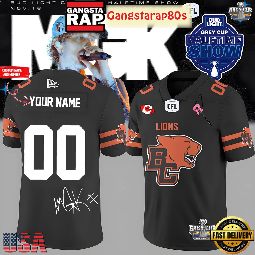 BC Lions x Machine Gun Kelly 2025 Custom Football Jersey BC Lions x Machine Gun Kelly 2025 Custom Football Jersey
