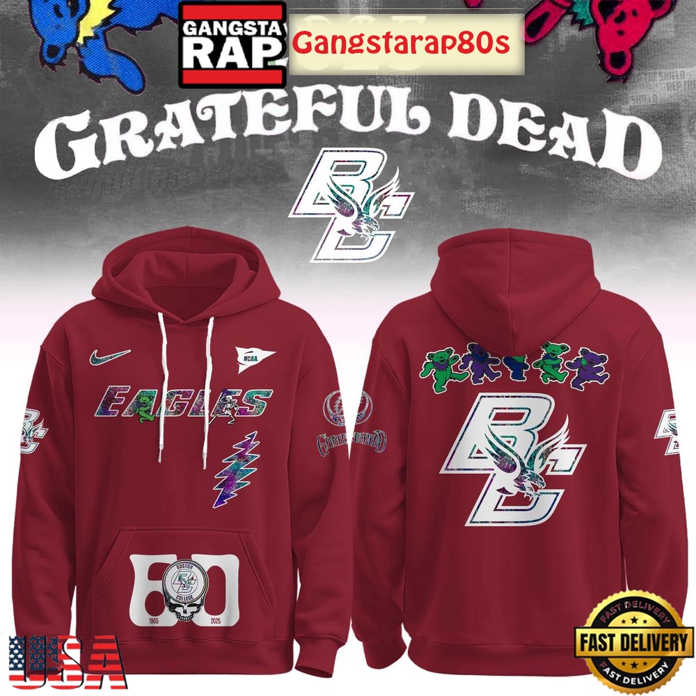 Boston College Eagles x Grateful Dead 60 Years Unisex Hoodie Boston College Eagles x Grateful Dead 60 Years Unisex Hoodie