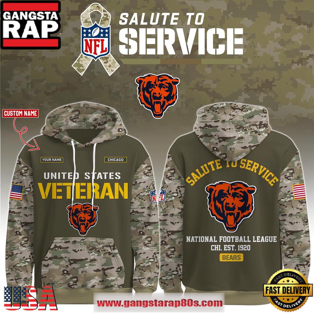 Chicago Bears NFL Veteran Birthday 2025 Custom Name Unisex Hoodie Chicago Bears NFL Veteran Birthday 2025 Custom Name Unisex Hoodie