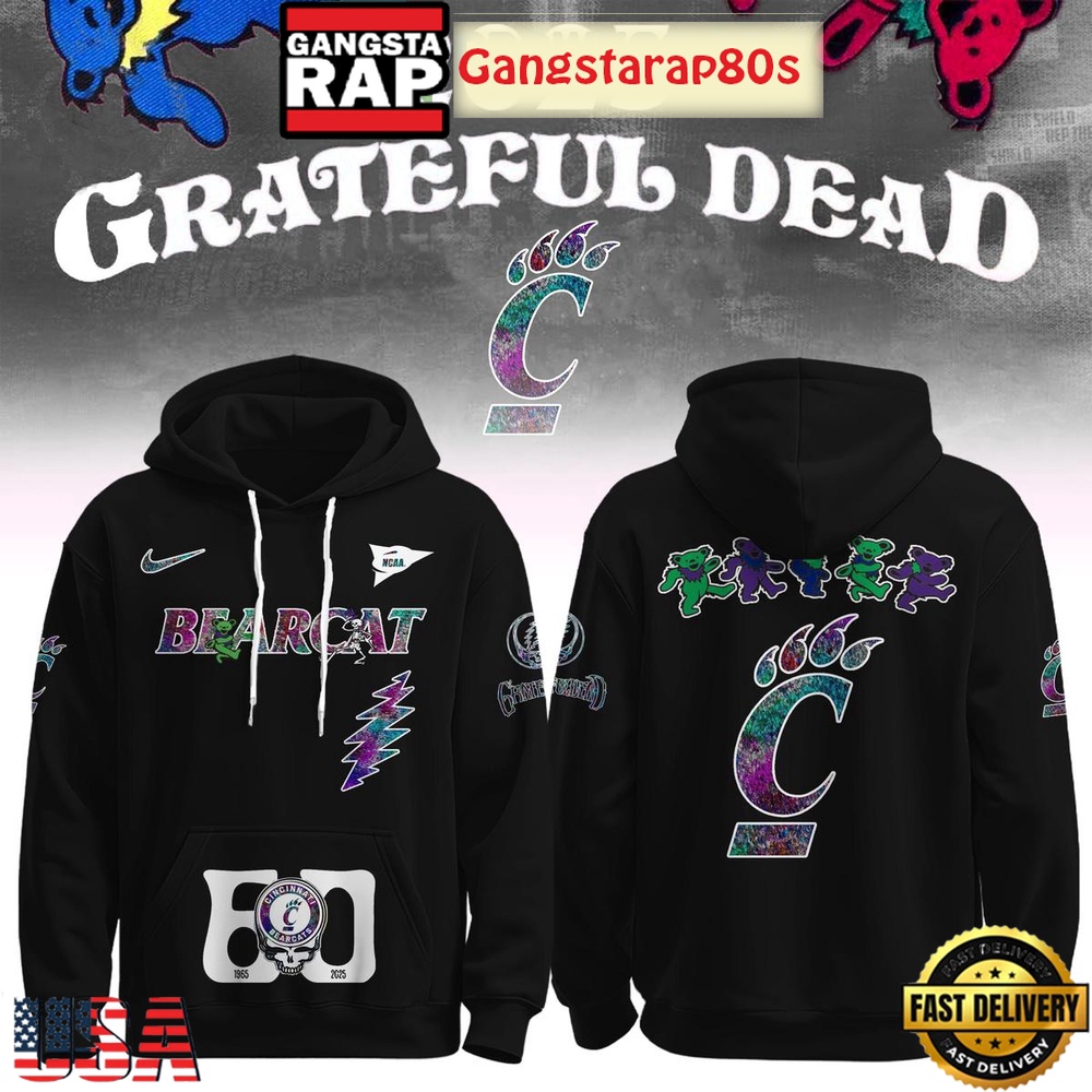 Cincinnati Bearcats x Grateful Dead 60 Years Unisex Hoodie Cincinnati Bearcats x Grateful Dead 60 Years Unisex Hoodie
