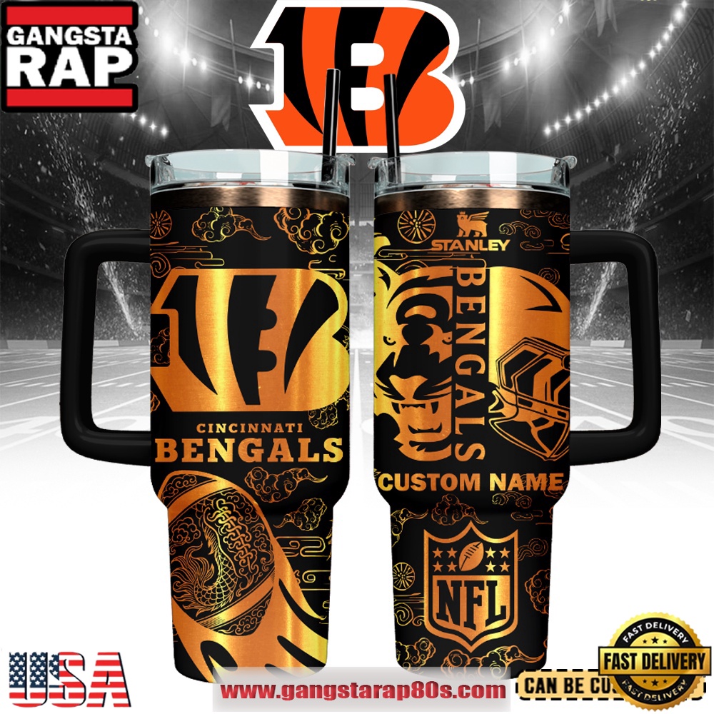 Cincinnati Bengals Custom Stanley Quencher Tumbler With Handle 40oz Cincinnati Bengals Custom Stanley Quencher Tumbler With Handle 40oz