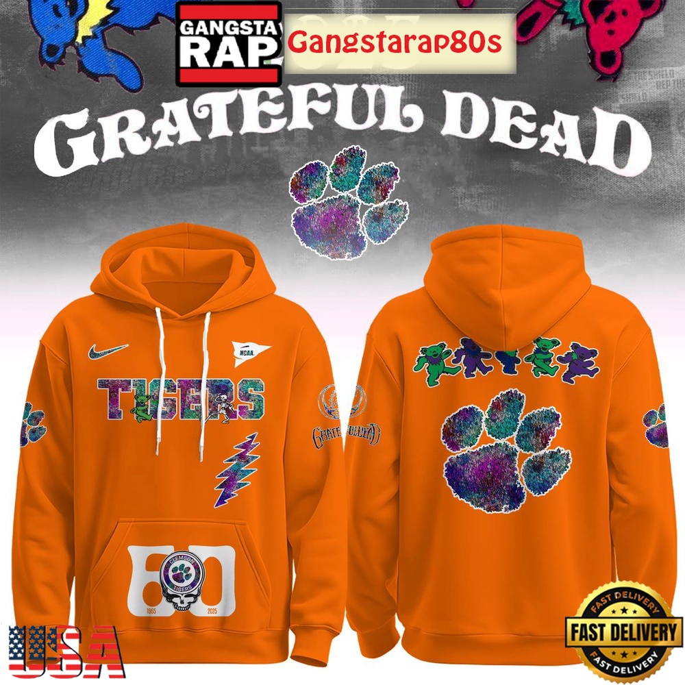 Clemson Tigers x Grateful Dead 60 Years Unisex Hoodie Clemson Tigers x Grateful Dead 60 Years Unisex Hoodie