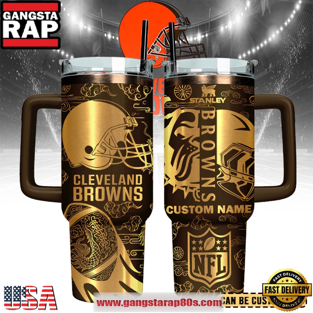 Cleveland Browns Custom Stanley Quencher Tumbler With Handle 40oz Cleveland Browns Custom Stanley Quencher Tumbler With Handle 40oz