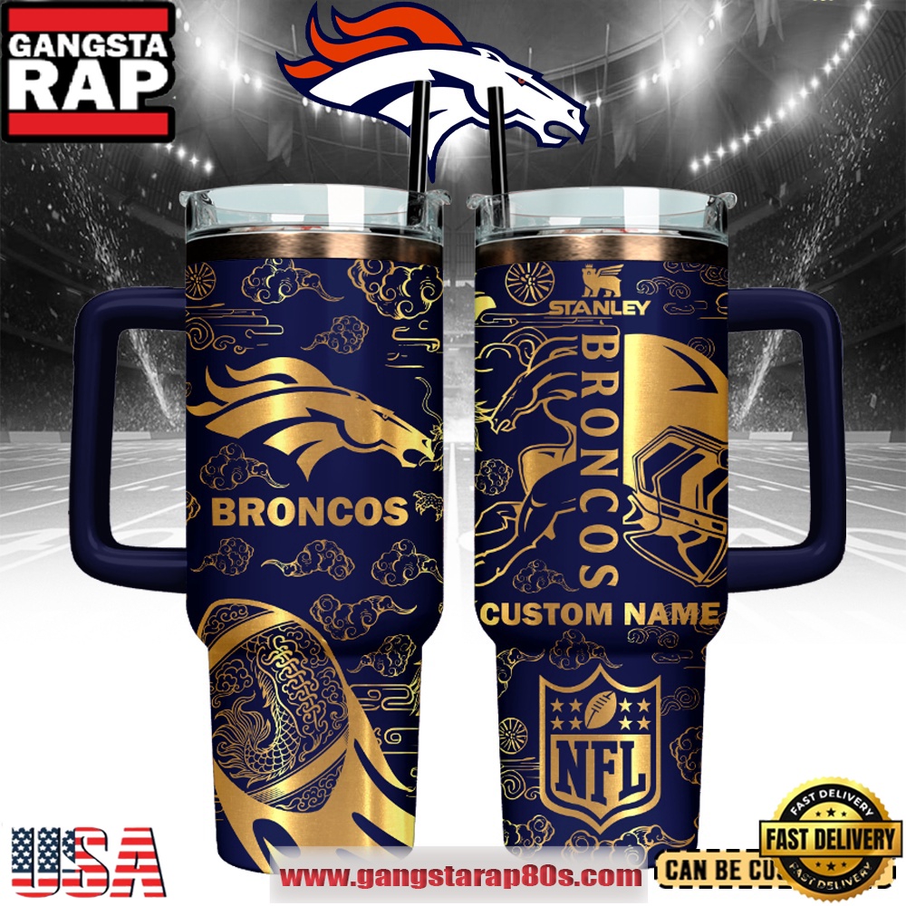 Denver Broncos Custom Stanley Quencher Tumbler With Handle 40oz Denver Broncos Custom Stanley Quencher Tumbler With Handle 40oz