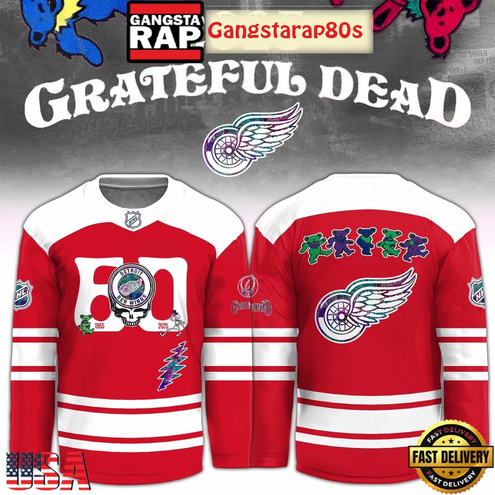 Detroit Red Wingss x Grateful Dead 60 Years Special Edition Hockey Jersey Detroit Red Wingss x Grateful Dead 60 Years Special Edition Hockey Jersey