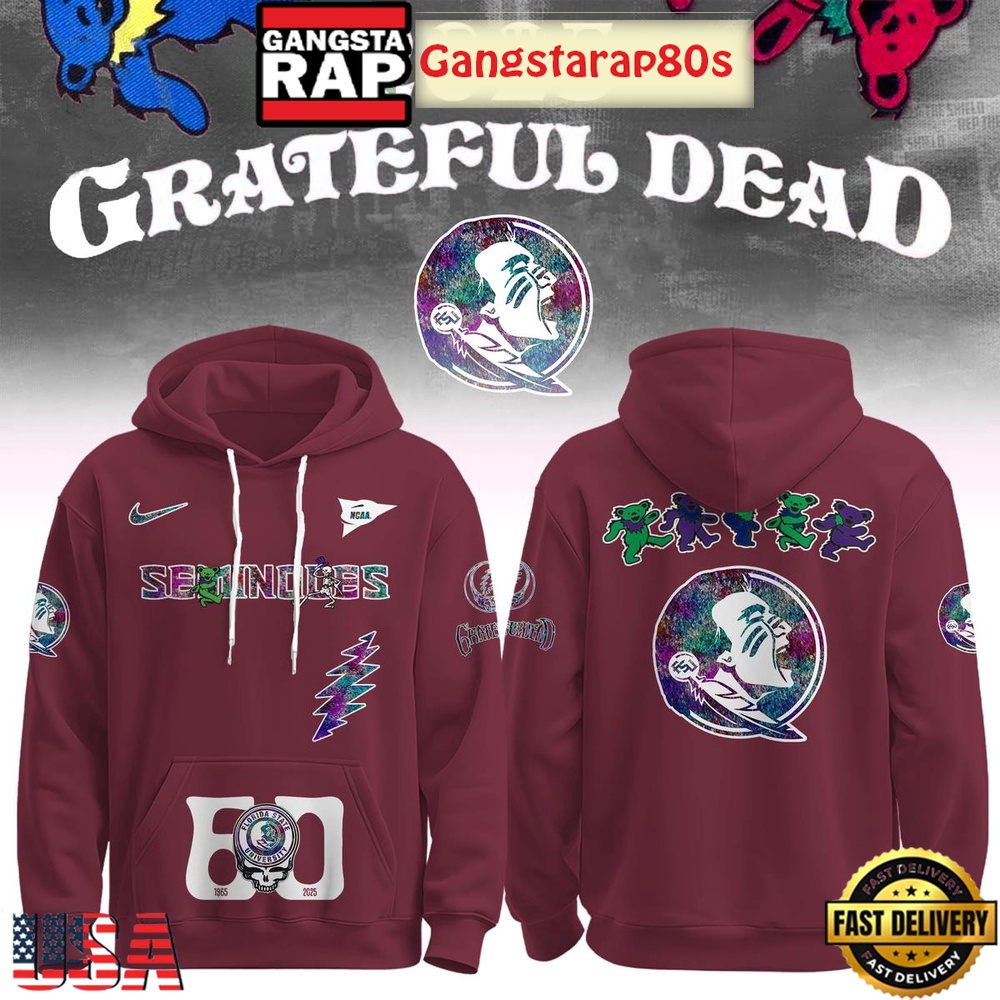 Florida State Seminoles x Grateful Dead 60 Years Unisex Hoodie Florida State Seminoles x Grateful Dead 60 Years Unisex Hoodie