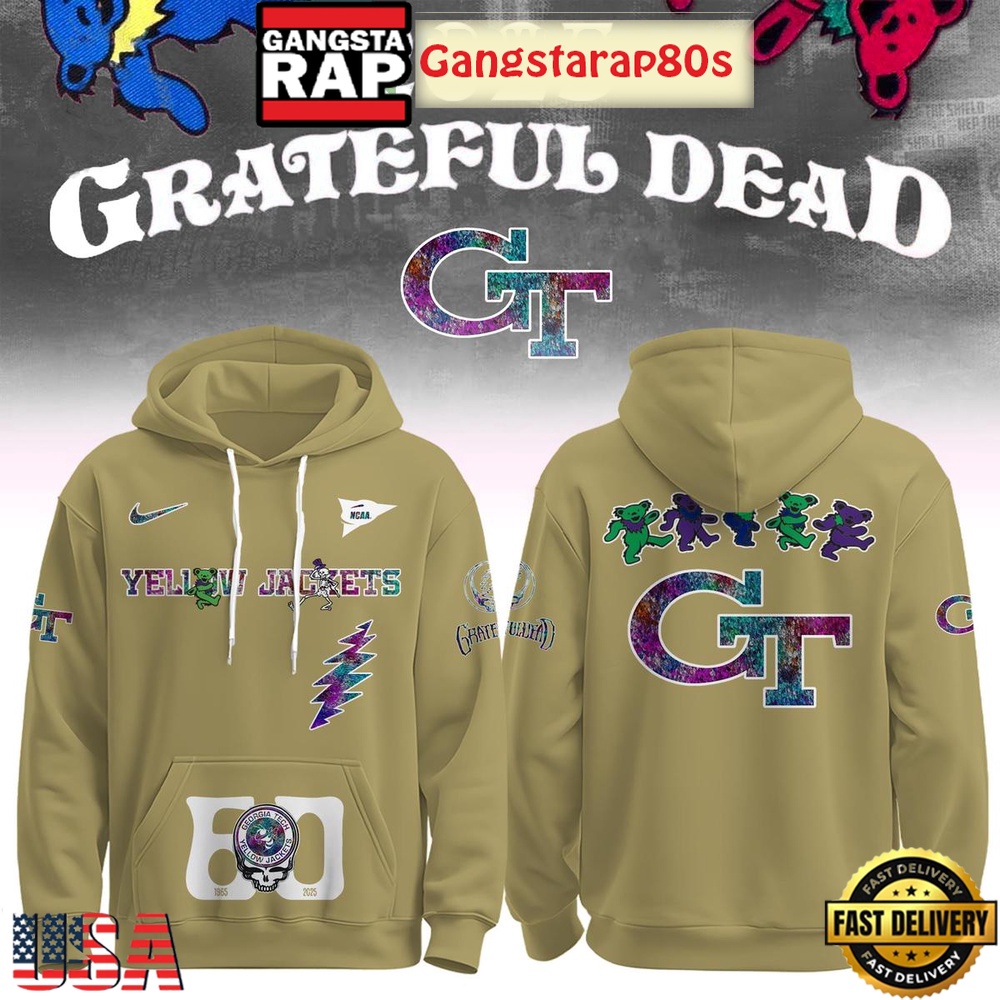 Georgia Tech Yellow Jackets x Grateful Dead 60 Years Unisex Hoodie Georgia Tech Yellow Jackets x Grateful Dead 60 Years Unisex Hoodie